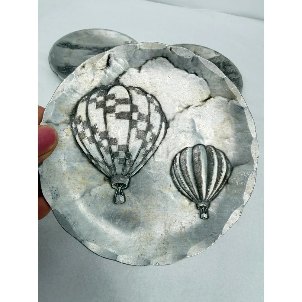 Wendell August Forge Coasters Hand Hammered Aluminum Scenic Decor 4pc Round